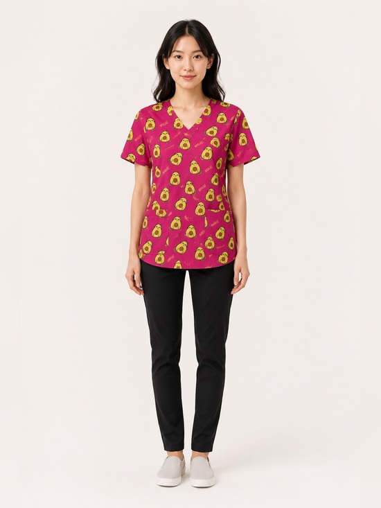 Source Unknown Tops - Prints by Maevn Avocat Cat Avocado Scrub Top Women’s Large Pink 1767